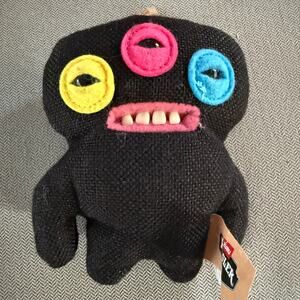ZURU Fuggler Funny Ugly Monster Black Plush Clip Keychain 3 Eyes Teeth 5"